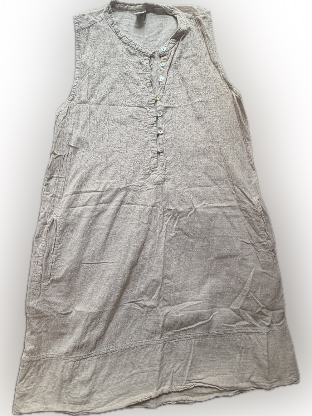 Blanco by Nature Cotton Sleeveless Button Front Dress in Light Beige